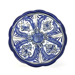 Alba Mexico Cobalt Blue Floral Hand Painted Embossed Small Dish Bowl 7 in.